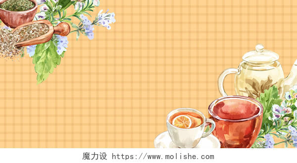 黄色小清新春茶茶文化信纸背景展板